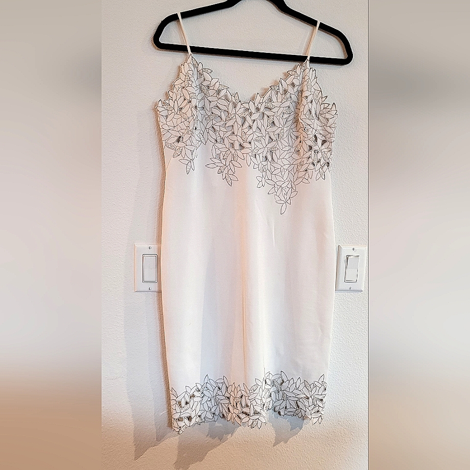 Basix Ii White Cocktail Dress With Silver Brodry And Sequence Very Mildl
